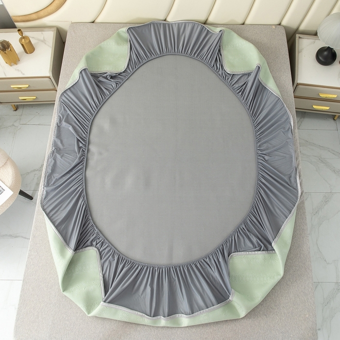 91家纺网 家纺一手货源 找家纺 乐居家纺 2025新款中分子PE凉感凉豆豆提花凉席床笠款 绿色-异形线条