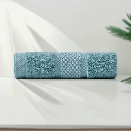 2025新款蜂巢格纯棉毛巾浴巾两件套外贸跨境产品加厚全棉长绒棉毛巾浴巾套装 蜂巢格毛巾-天蓝1条装