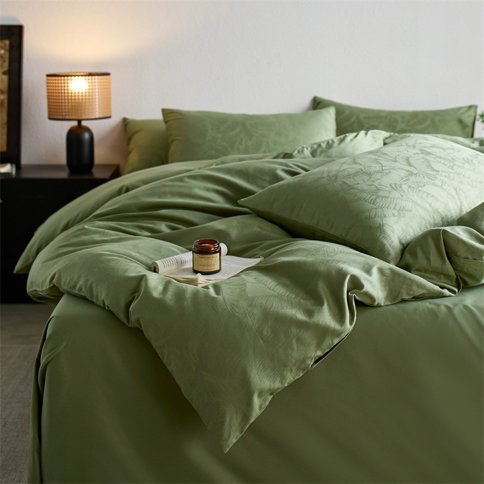 91家纺网 家纺一手货源 找家纺 亿梵家居 2025新款高端A类长绒棉四件套全棉提花轻奢全棉四件套 卡美伦-莺草绿