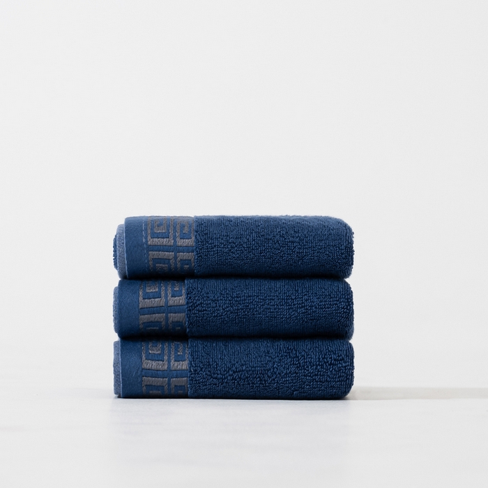 91家纺网 家纺一手货源 找家纺 2025新款中国风长城格纯棉毛巾全棉手巾纯棉毛巾浴巾套装 长城格毛巾1条装-深海蓝