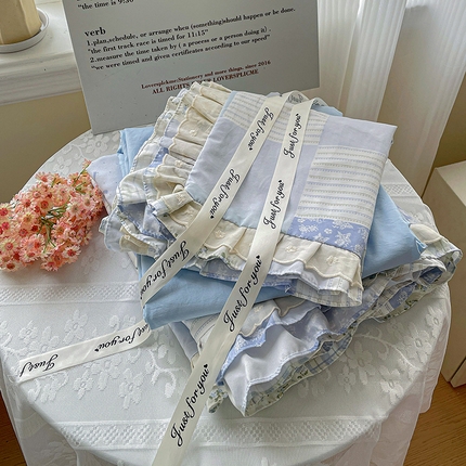 水墨江南 2025新款小清新水洗棉印花四件套 花田-蓝