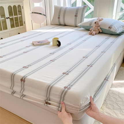 灰鲸 2025新款A类全棉色织提花床单床笠 樱诺-绿