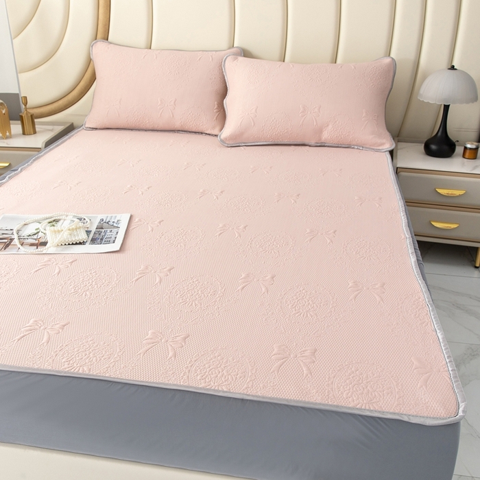 91家纺网 家纺一手货源 找家纺 乐居家纺 2025新款中分子PE凉感凉豆豆提花凉席床笠款 玉蝴蝶结