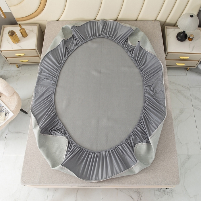 91家纺网 家纺一手货源 找家纺 乐居家纺 2025新款中分子PE凉感凉豆豆提花凉席床笠款 灰色-异形线条