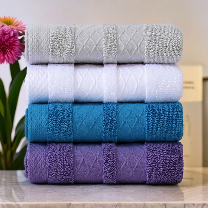 91家纺网 家纺一手货源 找家纺 （总）彩虹毛巾2025新款菱形格全棉加厚毛巾纯棉毛巾浴巾套装跨境外贸产品长绒棉毛巾浴巾套装