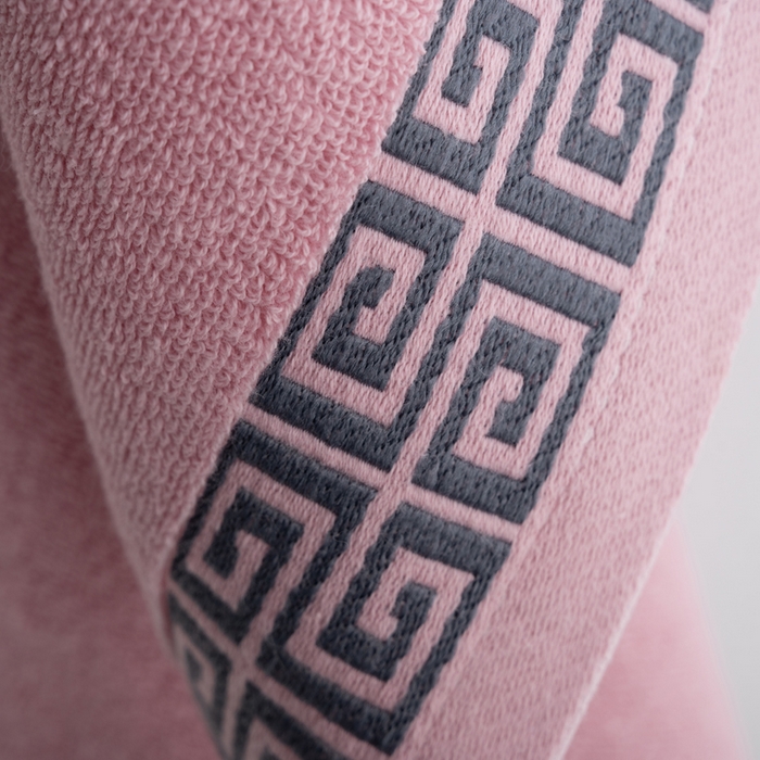 91家纺网 家纺一手货源 找家纺 2025新款中国风长城格纯棉毛巾全棉手巾纯棉毛巾浴巾套装 长城格毛巾1条装-合欢粉