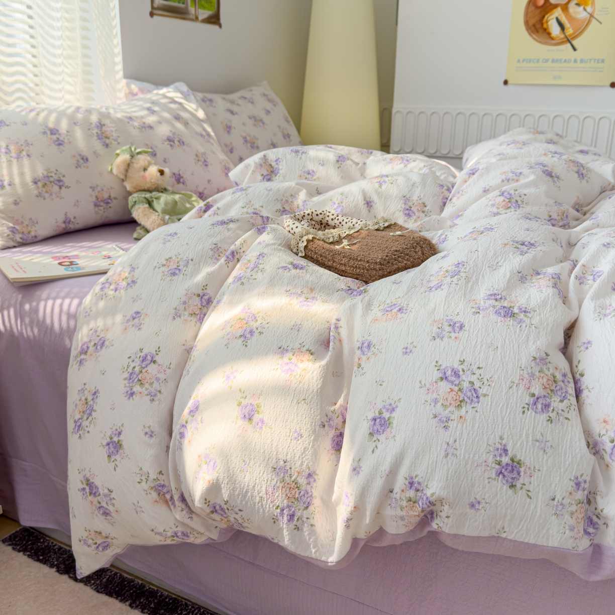 91家纺网 家纺一手货源 找家纺 竹合家纺 2025新品云感皱皱四件套跑量款小清新四件套 紫苏