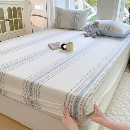 91家纺网 家纺一手货源 找家纺 灰鲸 2025新款A类全棉色织提花床单床笠 简爱-蓝