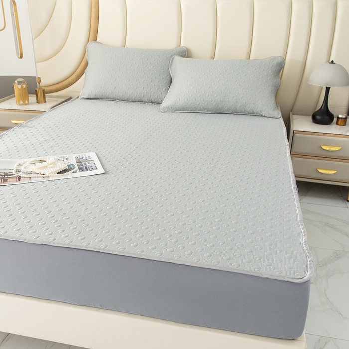 91家纺网 家纺一手货源 找家纺 乐居家纺 2025新款中分子PE凉感凉豆豆提花凉席床笠款 灰色爱心