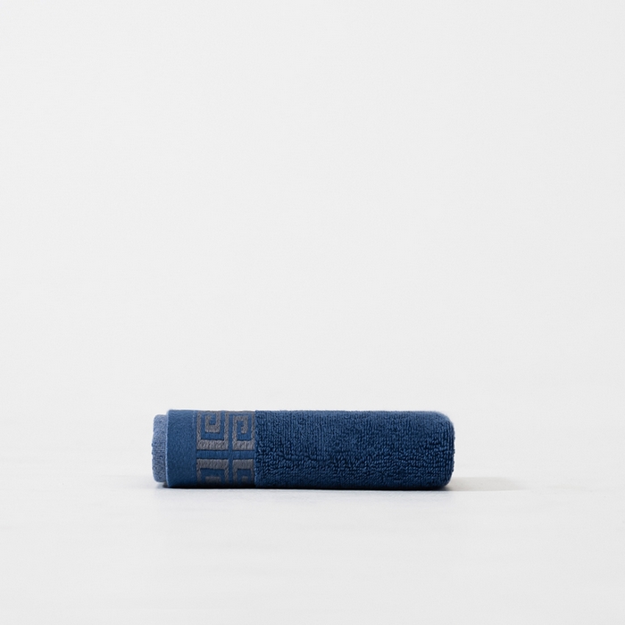 91家纺网 家纺一手货源 找家纺 2025新款中国风长城格纯棉毛巾全棉手巾纯棉毛巾浴巾套装 长城格毛巾1条装-深海蓝