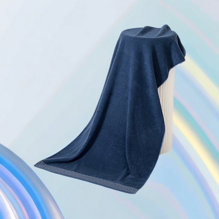 91家纺网 家纺一手货源 找家纺 2025新款中国风长城格纯棉毛巾全棉手巾纯棉毛巾浴巾套装 长城格浴巾-深海蓝