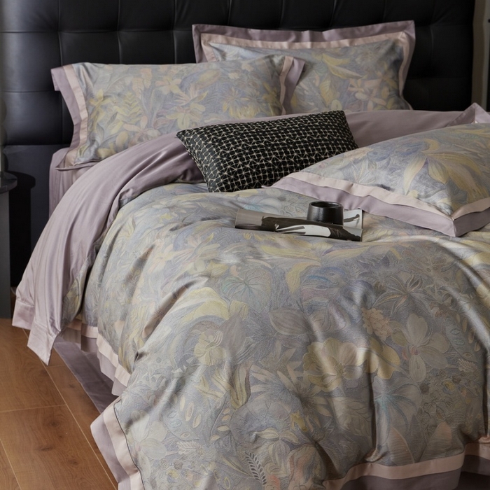 91家纺网 家纺一手货源 找家纺 由丽家纺 2025新款数码印花双层边拼角活性数码印花四件套（控价券后399起） 叶景-紫