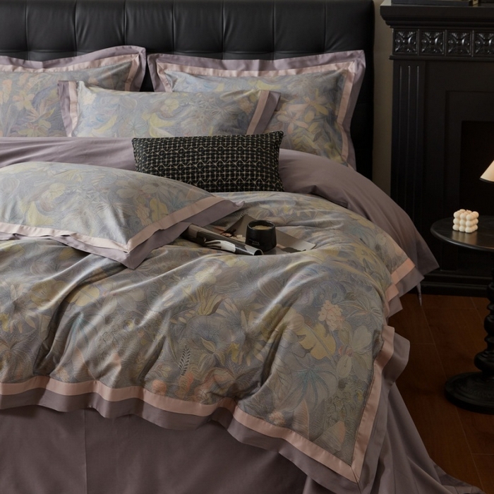 91家纺网 家纺一手货源 找家纺 由丽家纺 2025新款数码印花双层边拼角活性数码印花四件套（控价券后399起） 叶景-紫