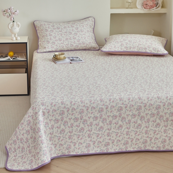 91家纺网 家纺一手货源 找家纺 亿梵家居 2025新款全棉纯棉双层纱床盖三件套A类母婴级纯棉床盖炕盖夹棉床单 梅林春晓