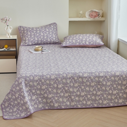 亿梵家居 2025新款全棉纯棉双层纱床盖三件套A类母婴级纯棉床盖炕盖夹棉床单 云溪之镜-紫