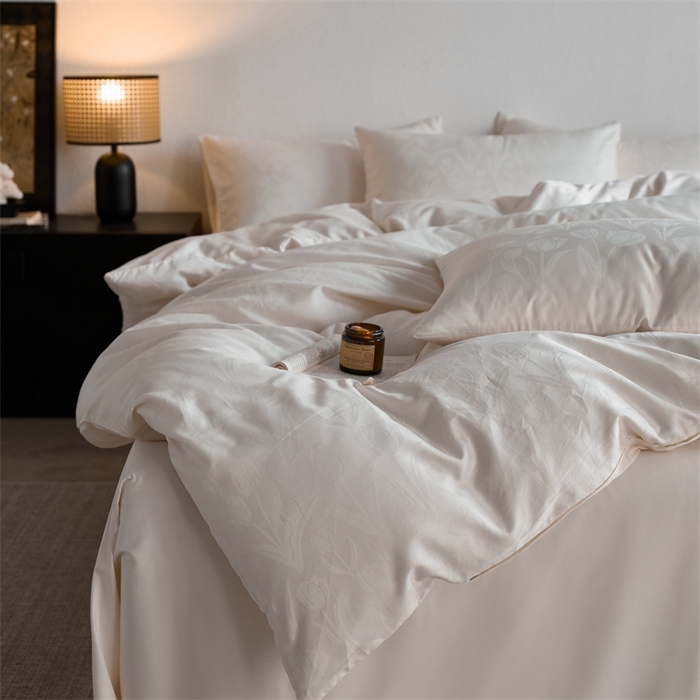 91家纺网 家纺一手货源 找家纺 亿梵家居 2025新款高端A类长绒棉四件套全棉提花轻奢全棉四件套 郁金香-奶油黄