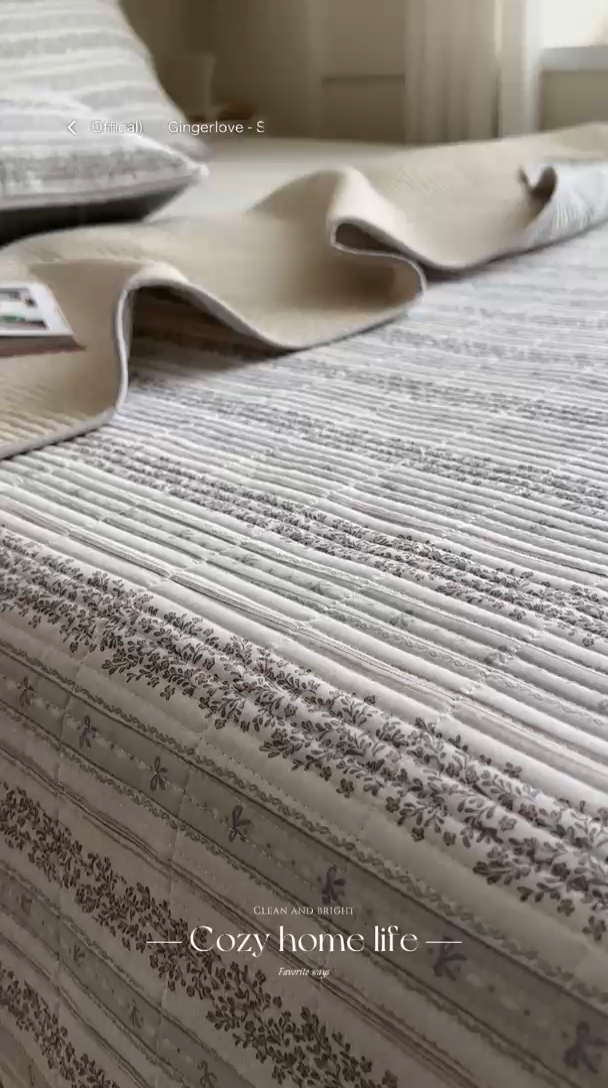 91家纺网 家纺一手货源 找家纺 亿梵家居 2025新款全棉纯棉双层纱床盖三件套A类母婴级纯棉床盖炕盖夹棉床单 卓言-灰