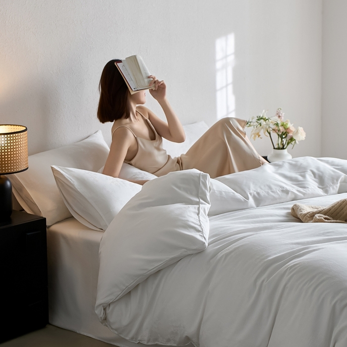 91家纺网 家纺一手货源 找家纺 亿梵家居 2025新款高端A类长绒棉四件套全棉提花轻奢全棉四件套 赫本-雅致白