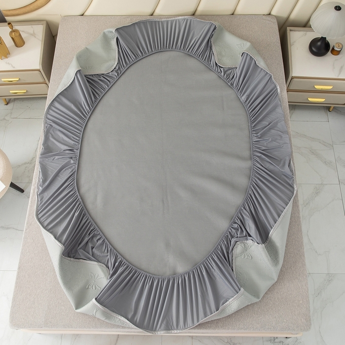 91家纺网 家纺一手货源 找家纺 乐居家纺 2025新款中分子PE凉感凉豆豆提花凉席床笠款 灰色-蝴蝶结