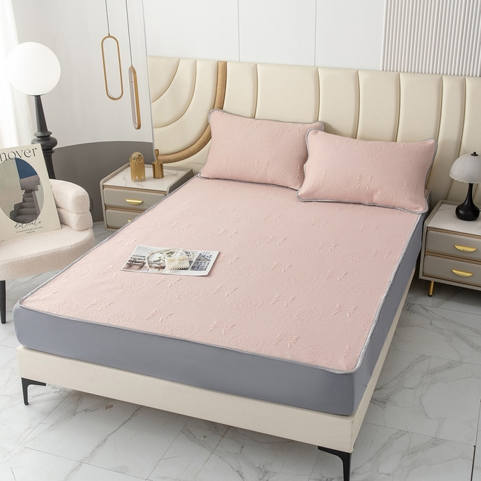 91家纺网 家纺一手货源 找家纺 乐居家纺 2025新款中分子PE凉感凉豆豆提花凉席床笠款 玉蝴蝶结