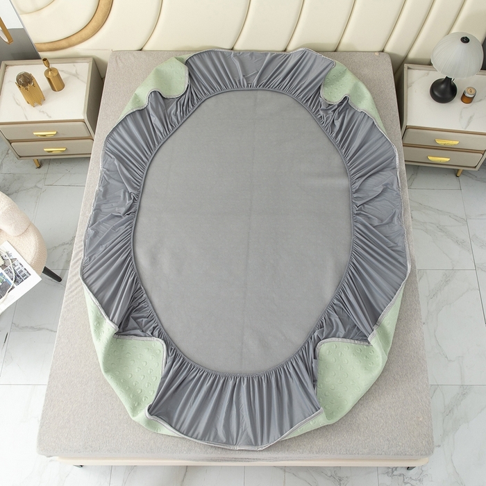 91家纺网 家纺一手货源 找家纺 乐居家纺 2025新款中分子PE凉感凉豆豆提花凉席床笠款 绿色爱心