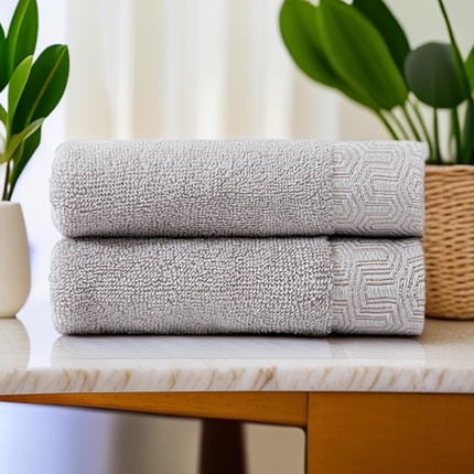 2025新款中国风迷宫格加厚全棉毛巾浴巾两件套浴室吸水浴巾纯棉毛巾浴巾套装 迷宫格-浅灰毛巾2条装