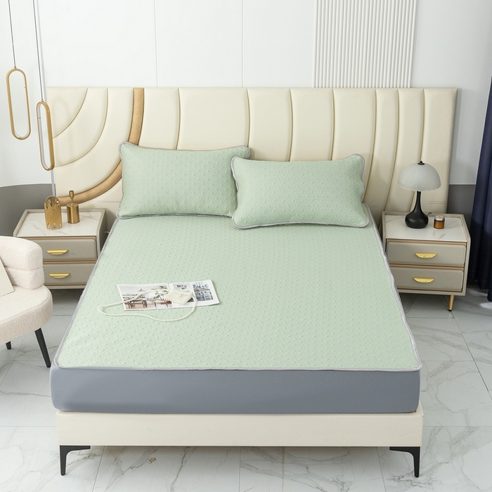 91家纺网 家纺一手货源 找家纺 乐居家纺 2025新款中分子PE凉感凉豆豆提花凉席床笠款 绿色爱心