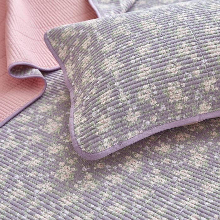 91家纺网 家纺一手货源 找家纺 亿梵家居 2025新款全棉纯棉双层纱床盖三件套A类母婴级纯棉床盖炕盖夹棉床单 云溪之镜-紫