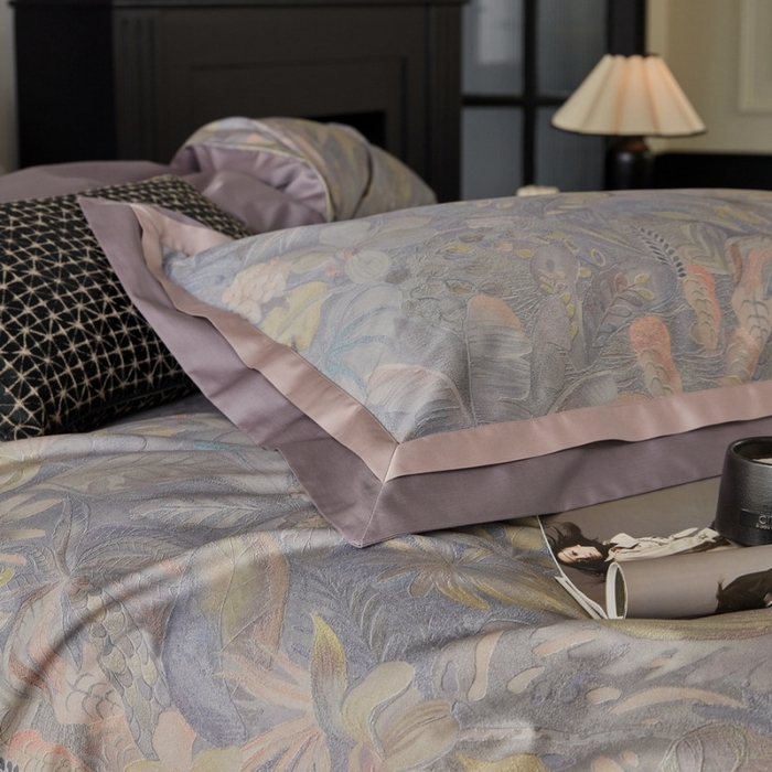 91家纺网 家纺一手货源 找家纺 由丽家纺 2025新款数码印花双层边拼角活性数码印花四件套（控价券后399起） 叶景-紫