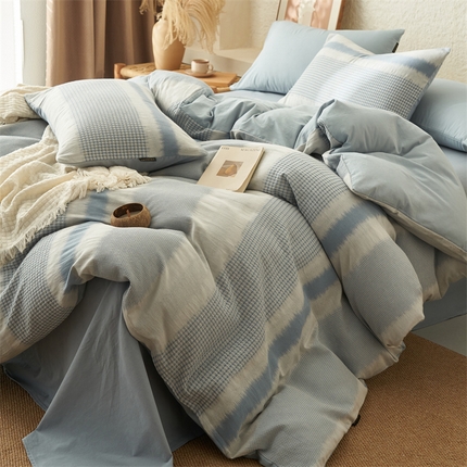 趣色家纺2025新款高密织色织大提花全棉四件套 洛川-蓝