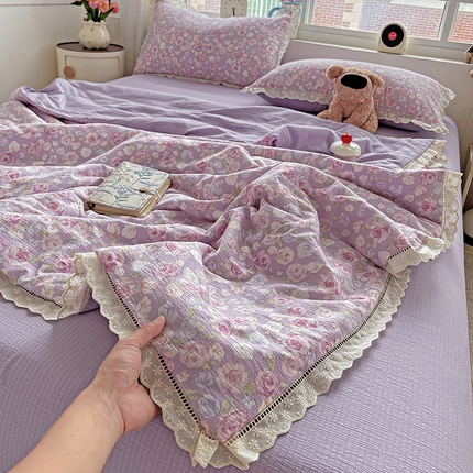 91家纺网 家纺一手货源 找家纺 （总）一比一家纺 2025新款云感皱皱纱全棉花边款夏被四件套【控价109元】