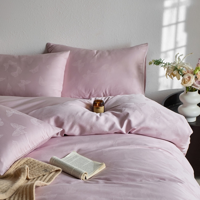 91家纺网 家纺一手货源 找家纺 亿梵家居 2025新款高端A类长绒棉四件套全棉提花轻奢全棉四件套 梦蝶-风信紫