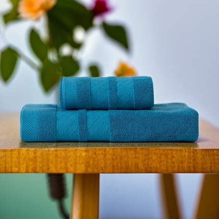 彩虹毛巾2025新款菱形格全棉加厚毛巾纯棉毛巾浴巾套装跨境外贸产品长绒棉毛巾浴巾套装 菱形格毛巾浴巾套装-深蓝