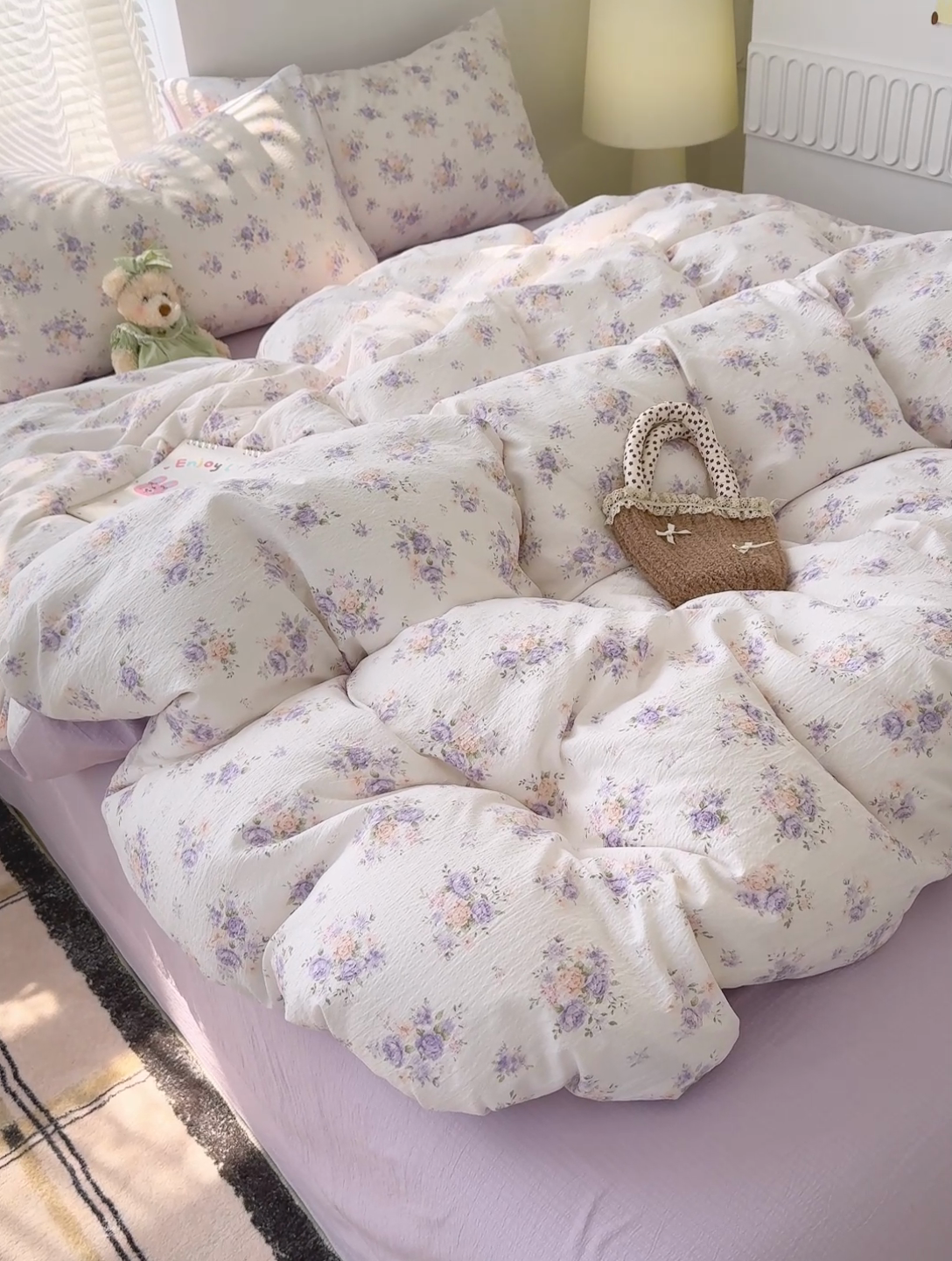 91家纺网 家纺一手货源 找家纺 竹合家纺 2025新品云感皱皱四件套跑量款小清新四件套 紫苏