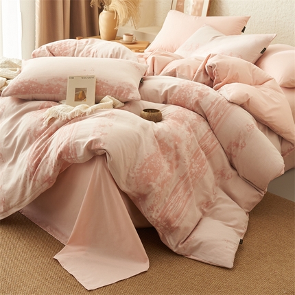 趣色家纺2025新款高密织色织大提花全棉四件套 墨凡-粉