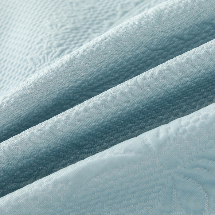 91家纺网 家纺一手货源 找家纺 乐居家纺 2025新款中分子PE凉感凉豆豆提花凉席床笠款 蓝色蝴蝶结