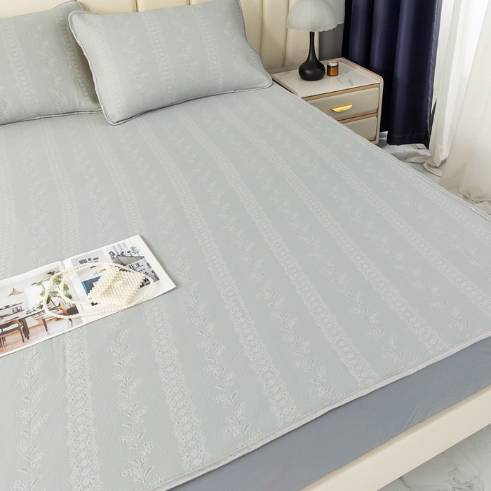 91家纺网 家纺一手货源 找家纺 乐居家纺 2025新款中分子PE凉感凉豆豆提花凉席床笠款 灰色-异形线条