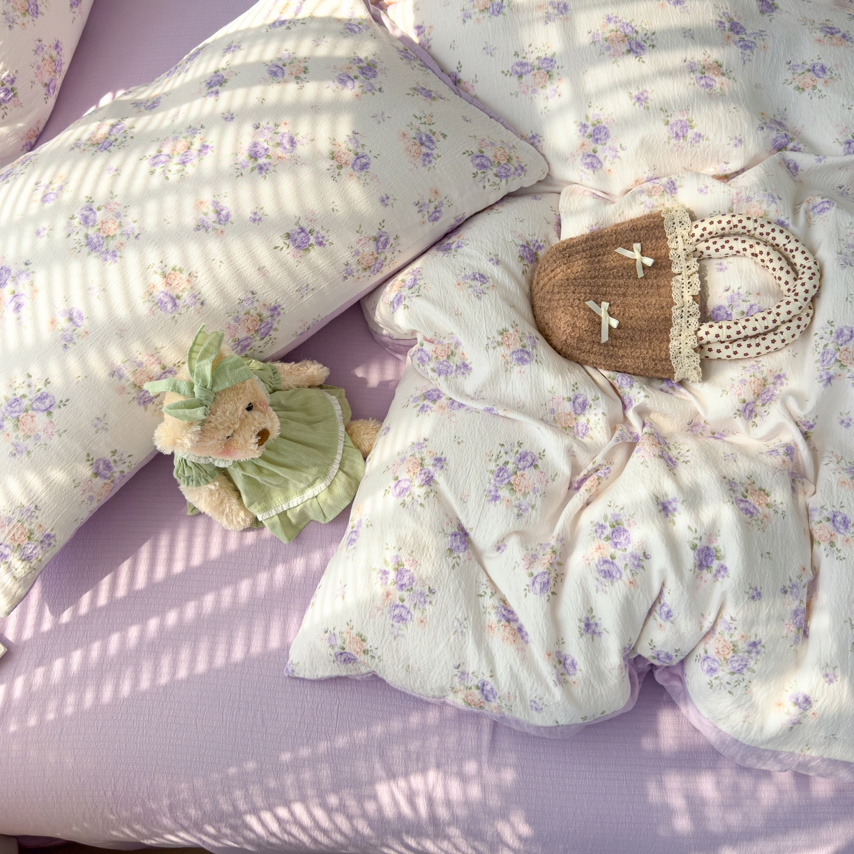 91家纺网 家纺一手货源 找家纺 竹合家纺 2025新品云感皱皱四件套跑量款小清新四件套 紫苏