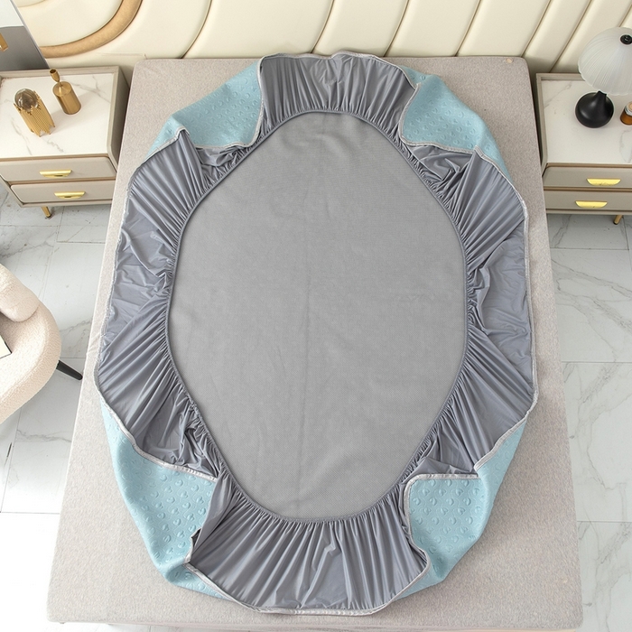 91家纺网 家纺一手货源 找家纺 乐居家纺 2025新款中分子PE凉感凉豆豆提花凉席床笠款 蓝色爱心