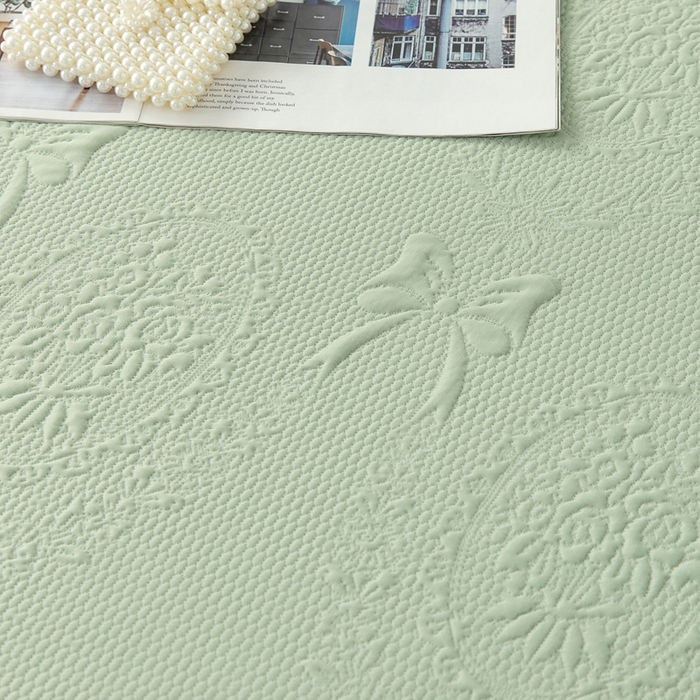 91家纺网 家纺一手货源 找家纺 乐居家纺 2025新款中分子PE凉感凉豆豆提花凉席床笠款 绿色蝴蝶结