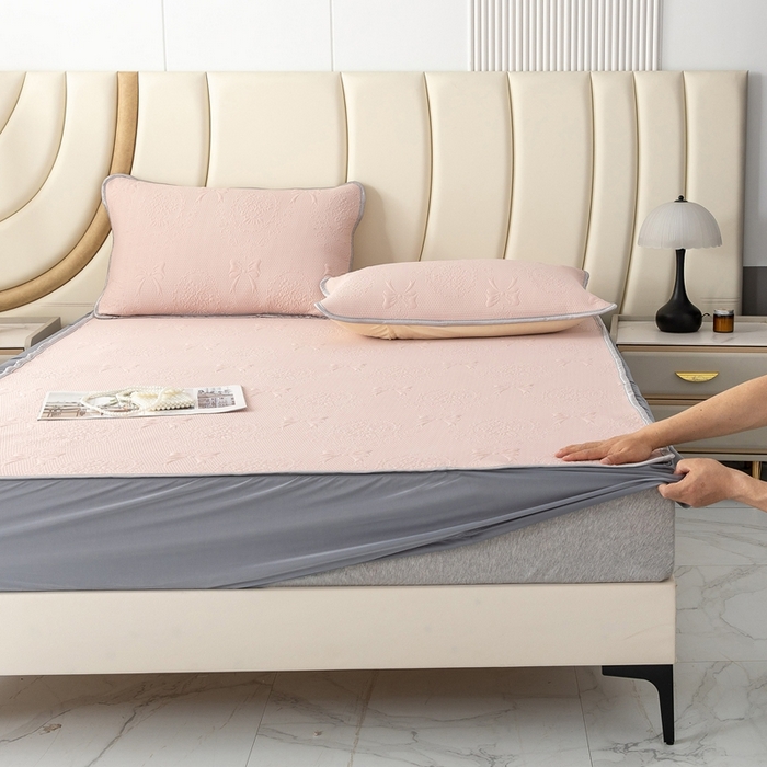 91家纺网 家纺一手货源 找家纺 （总）乐居家纺 2025新款中分子PE凉感凉豆豆提花凉席床笠款