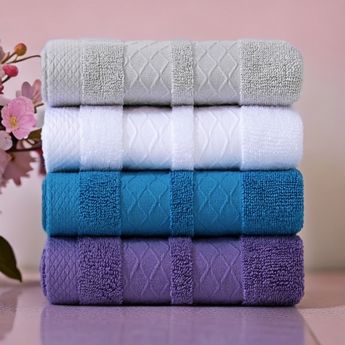 91家纺网 家纺一手货源 找家纺 （总）彩虹毛巾2025新款菱形格全棉加厚毛巾纯棉毛巾浴巾套装跨境外贸产品长绒棉毛巾浴巾套装