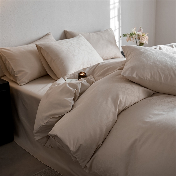 91家纺网 家纺一手货源 找家纺 亿梵家居 2025新款高端A类长绒棉四件套全棉提花轻奢全棉四件套 卡美伦-香槟色