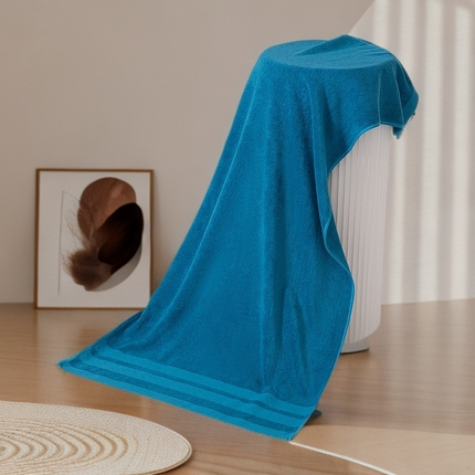 91家纺网 家纺一手货源 找家纺 彩虹毛巾2025新款菱形格全棉加厚毛巾纯棉毛巾浴巾套装跨境外贸产品长绒棉毛巾浴巾套装 菱形格浴巾-深蓝