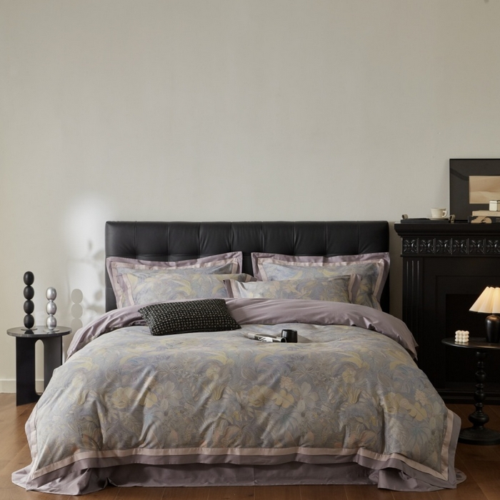 91家纺网 家纺一手货源 找家纺 由丽家纺 2025新款数码印花双层边拼角活性数码印花四件套（控价券后399起） 叶景-紫