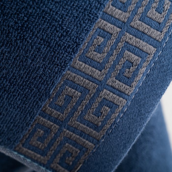 91家纺网 家纺一手货源 找家纺 2025新款中国风长城格纯棉毛巾全棉手巾纯棉毛巾浴巾套装 长城格毛巾1条装-深海蓝