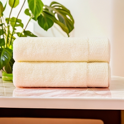 2025新款中国风迷宫格加厚全棉毛巾浴巾两件套浴室吸水浴巾纯棉毛巾浴巾套装 迷宫格-米黄毛巾2条装