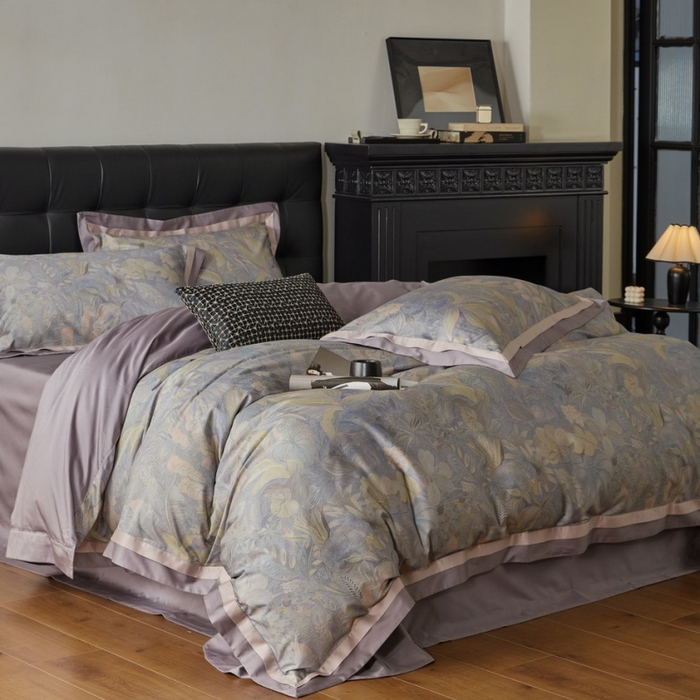 91家纺网 家纺一手货源 找家纺 由丽家纺 2025新款数码印花双层边拼角活性数码印花四件套（控价券后399起） 叶景-紫