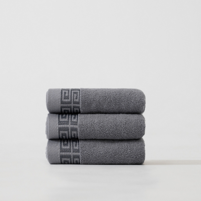 91家纺网 家纺一手货源 找家纺 2025新款中国风长城格纯棉毛巾全棉手巾纯棉毛巾浴巾套装 长城格毛巾1条装-优雅灰