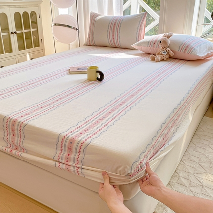 灰鲸 2025新款A类全棉色织提花床单床笠 简爱-粉